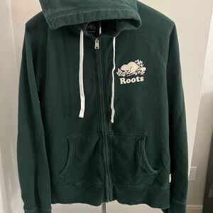 Roots Forest Green Zip Front Hoodie with Logo
